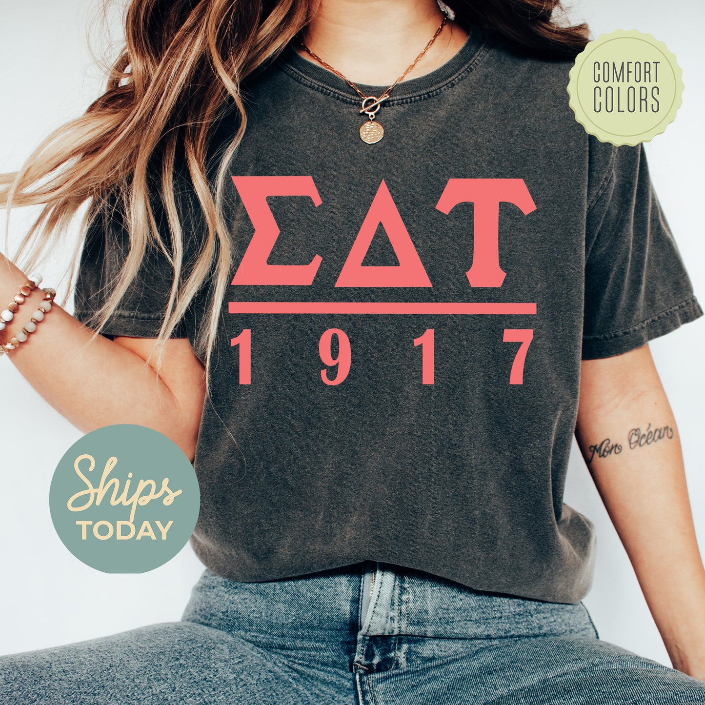Sigma Delta Tau Monochromatic Comfort Colors Sorority T-shirt _ 30864g