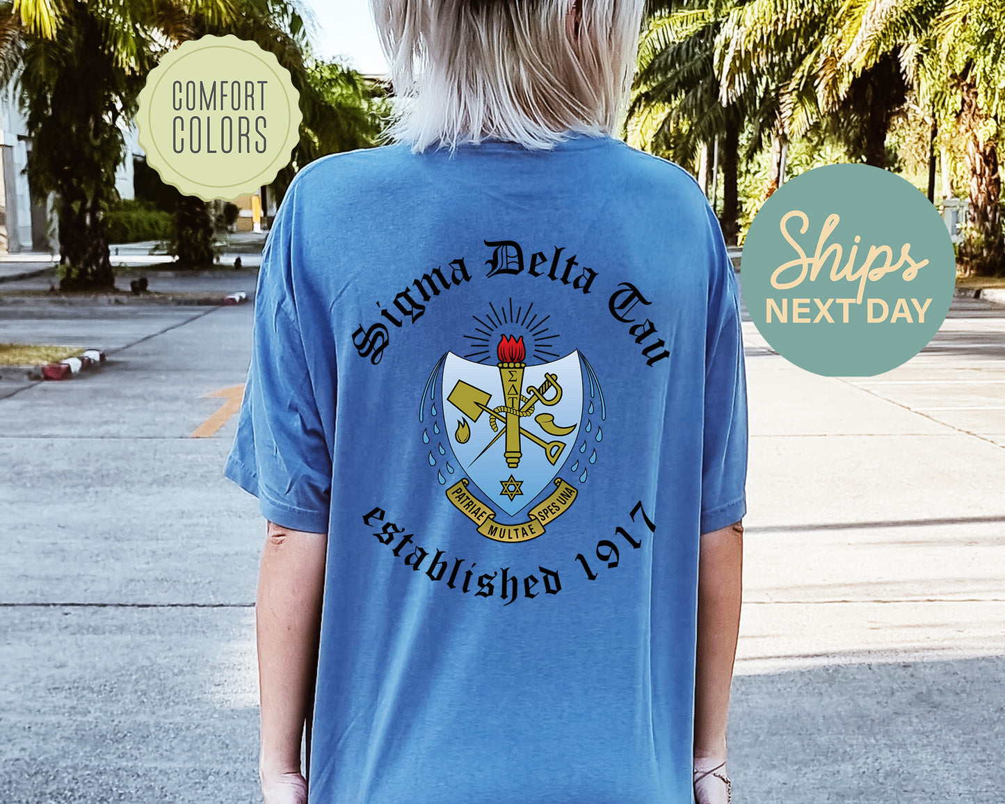 Sigma Delta Tau Old English Crest Comfort Colors Sorority T-shirt _ 32941g