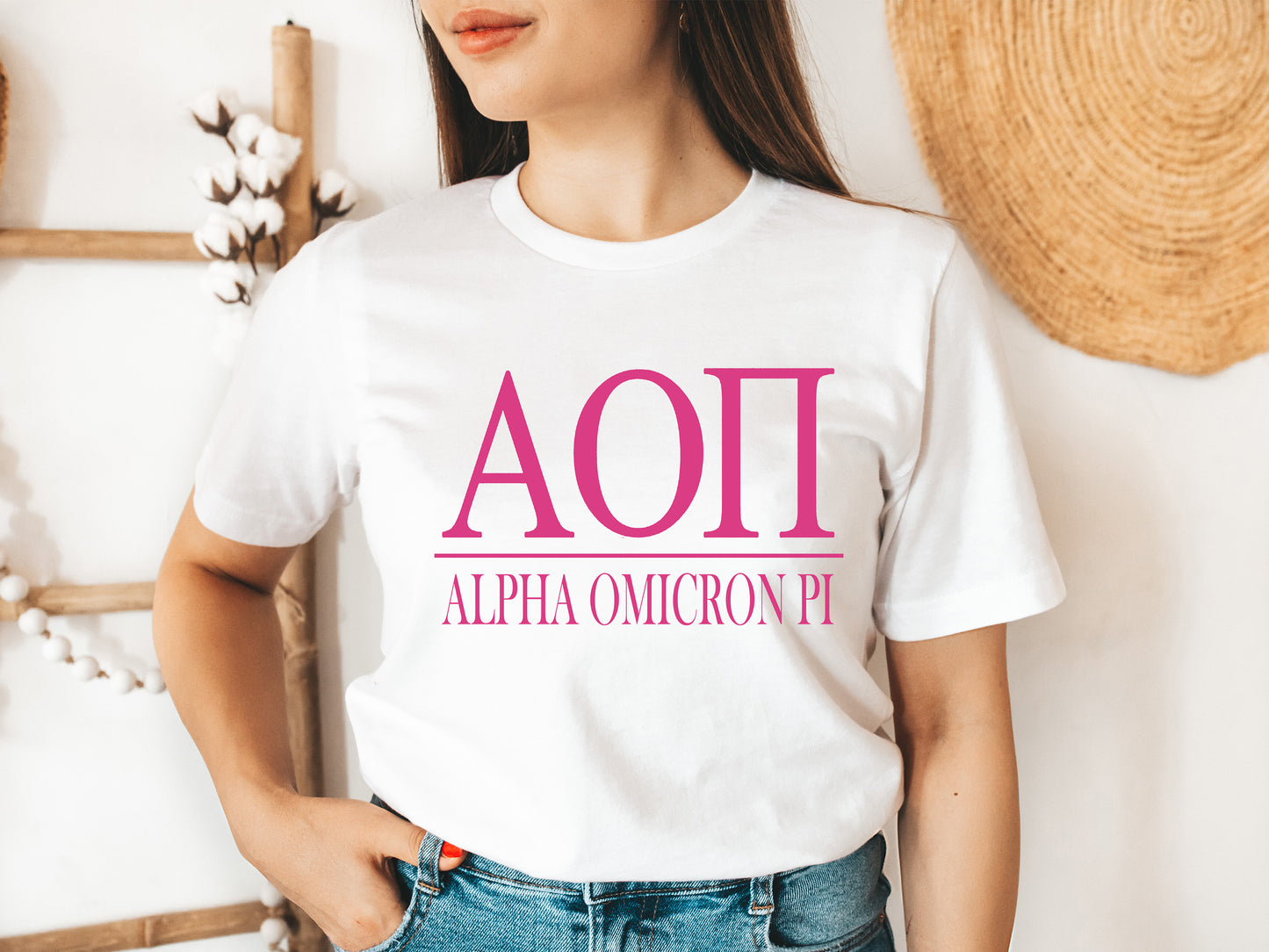 Alpha Omicron Pi Loud Letters Sorority T-shirt _ 470g
