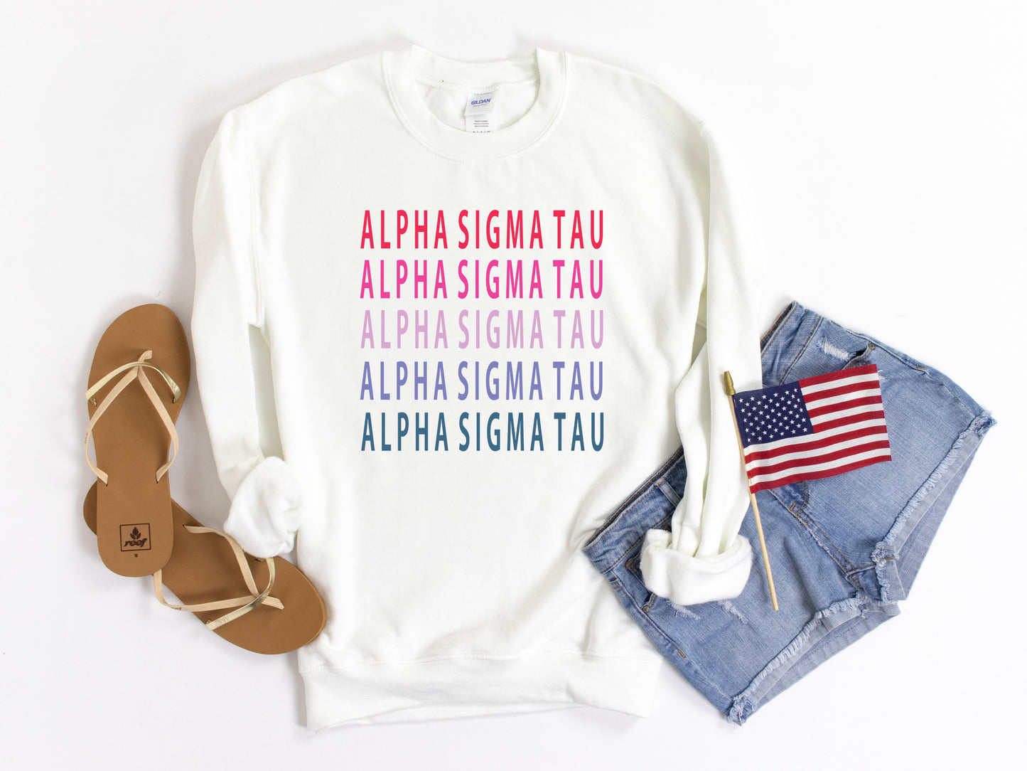 Alpha Sigma Tau Bright and Stacked Sorority Sweatshirt _ 7g