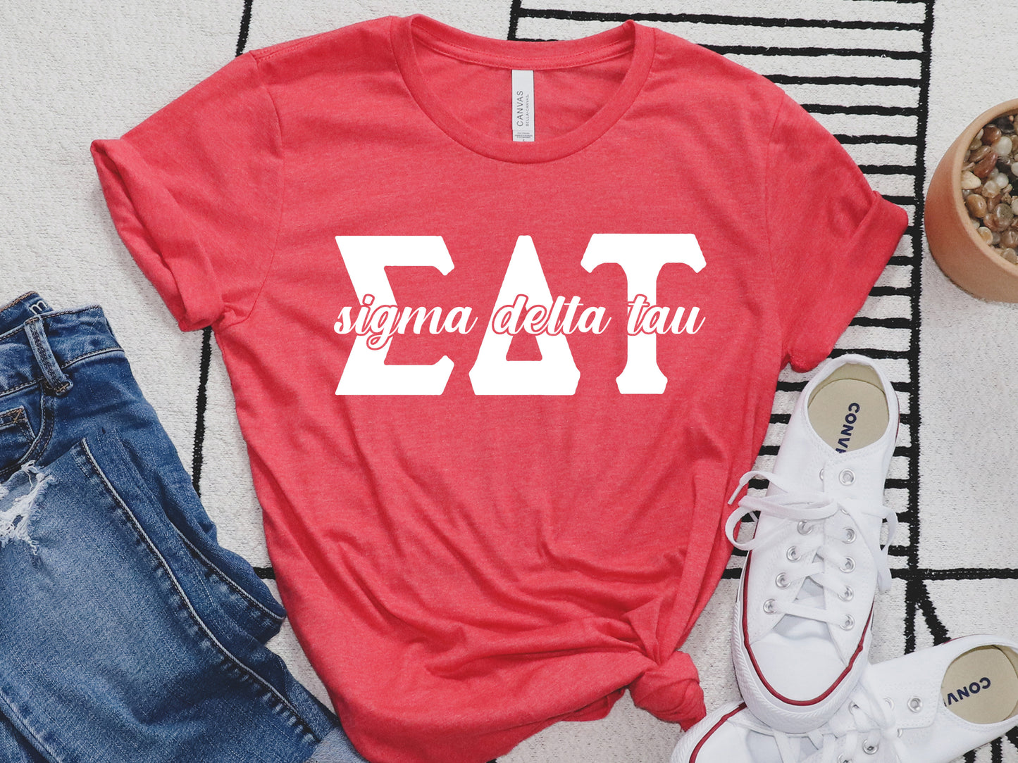 Sigma Delta Tau Sliced White Letters Sorority T-shirt _ 2259g