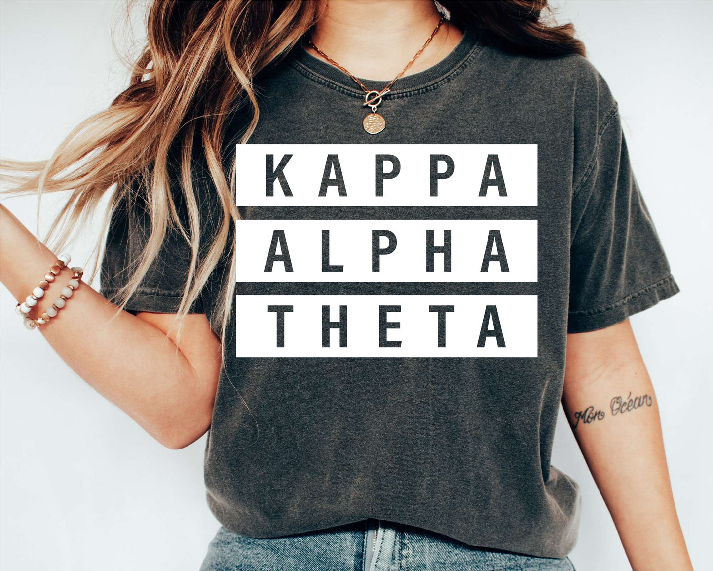 Kappa Alpha Theta Faded White Box Sorority T-shirt _ 3348g