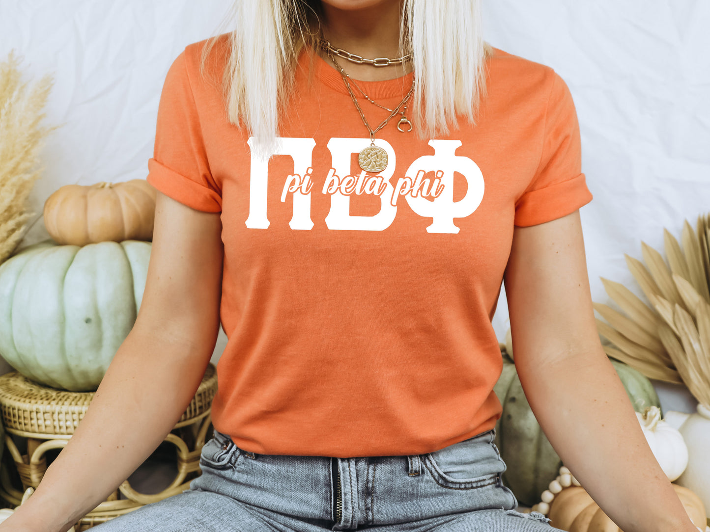 Pi Beta Phi Sliced White Letters Sorority T-shirt _ 2258g