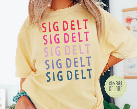 Sigma Delta Tau Bright and Stacked Comfort Colors Sorority T-shirt _ 22g
