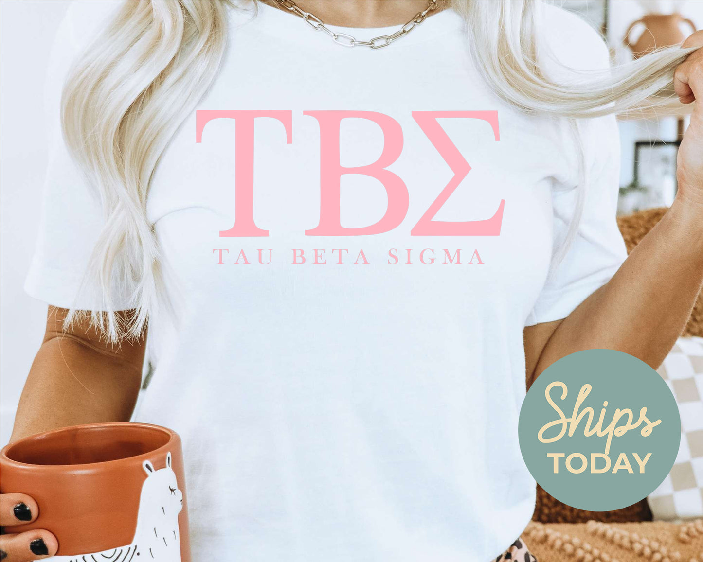 Tau Beta Sigma Pink Letter Sorority T-shirt _ 3494g