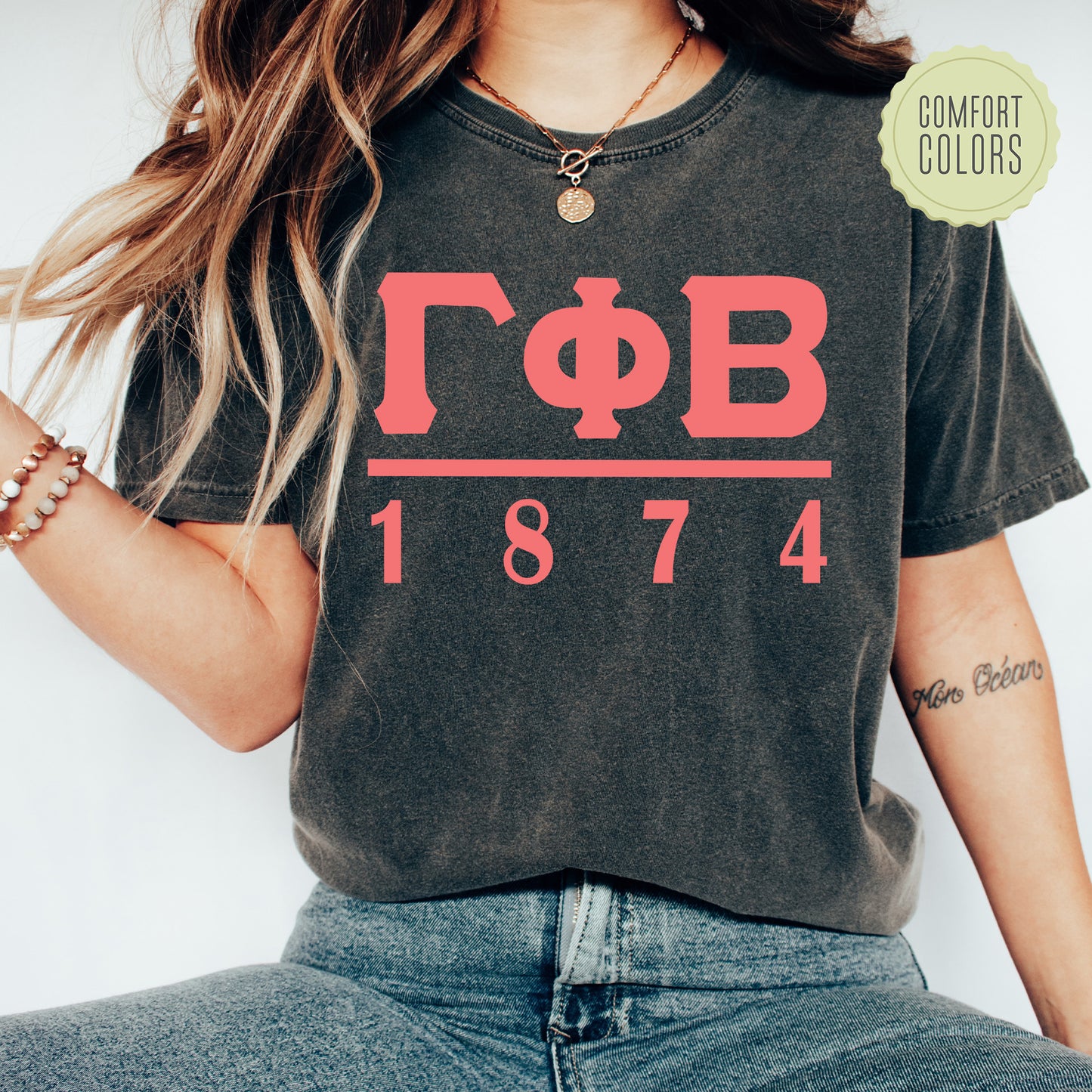 Gamma Phi Beta Monochromatic Comfort Colors Sorority T-shirt _ 30857g