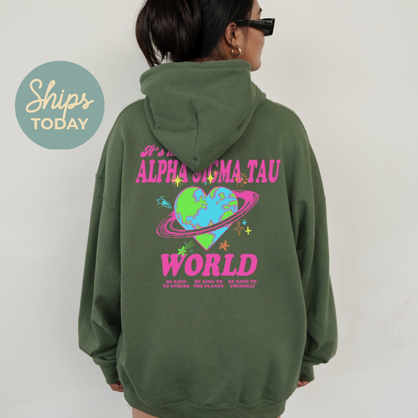 Alpha Sigma Tau Pink Planet Sorority Hoodie _ 34237g