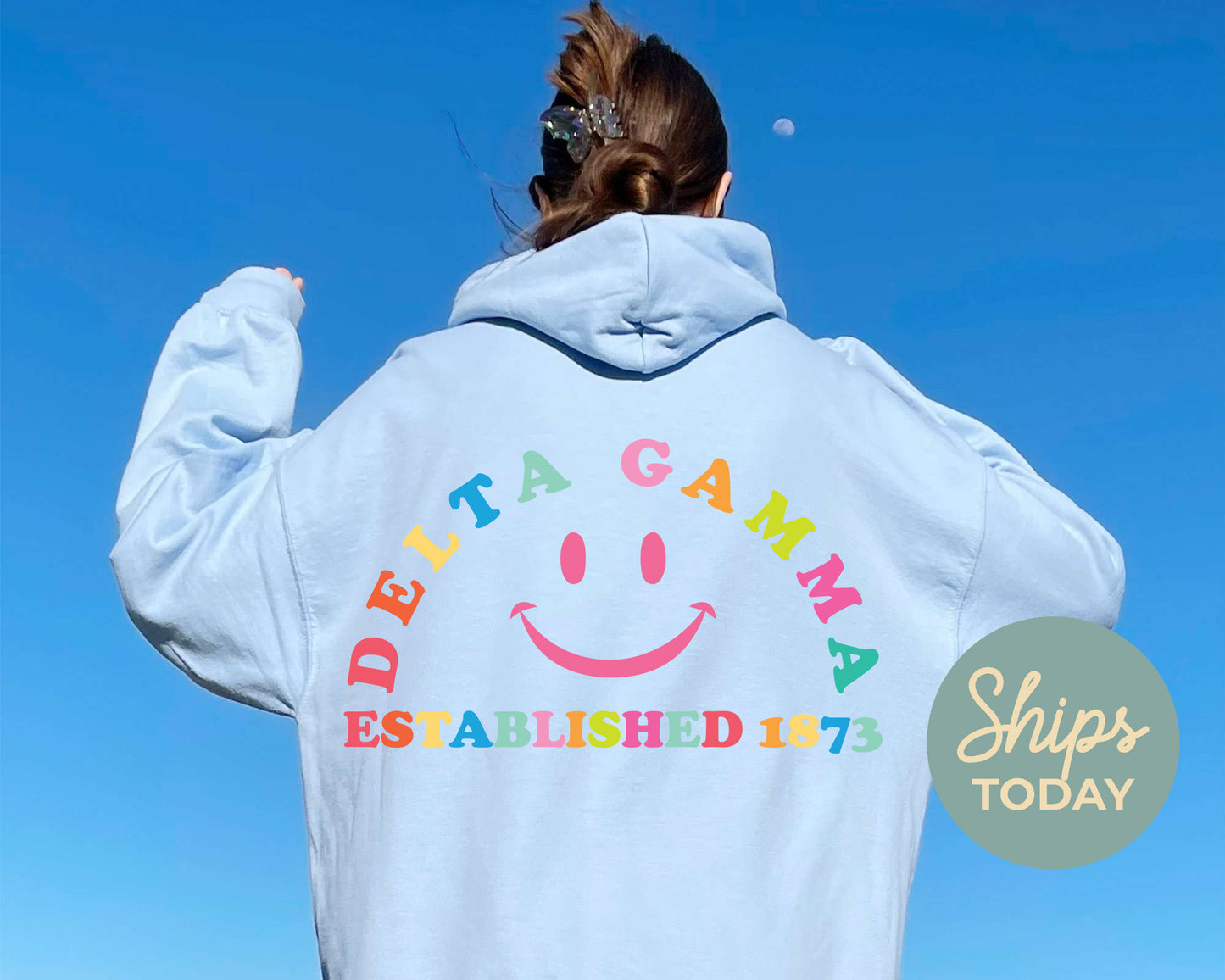 Delta Gamma Gleaming Smiley Face Sorority Hoodie _ 33061g