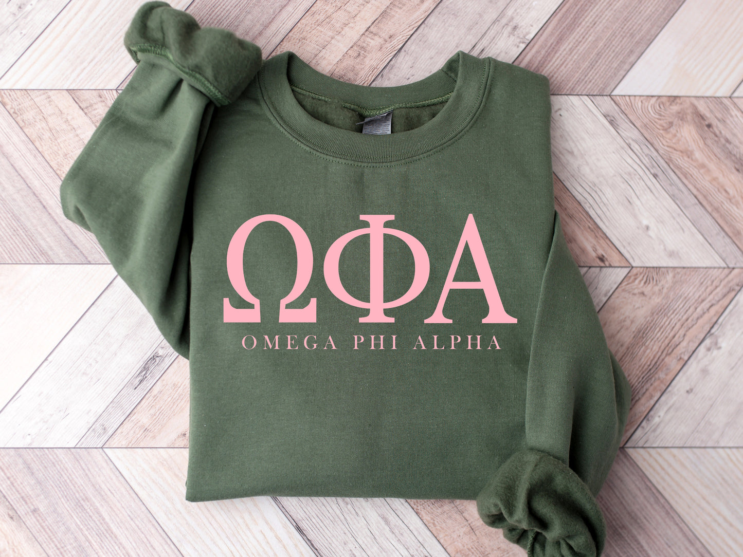 Omega Phi Alpha Pink Letter Sorority Sweatshirt _ 3488g