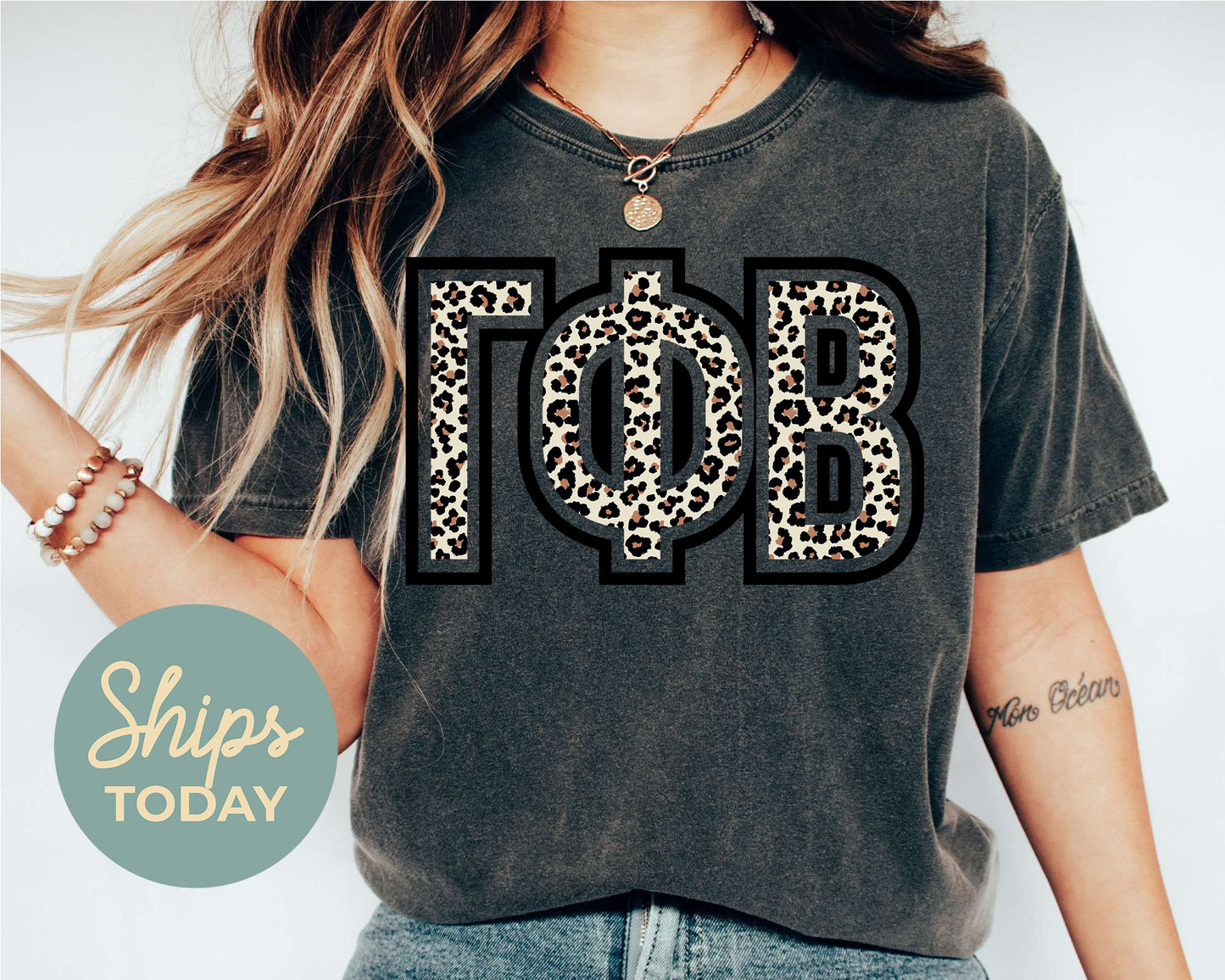 Gamma Phi Beta Safari Style Letters Sorority T-shirt _ 30449g