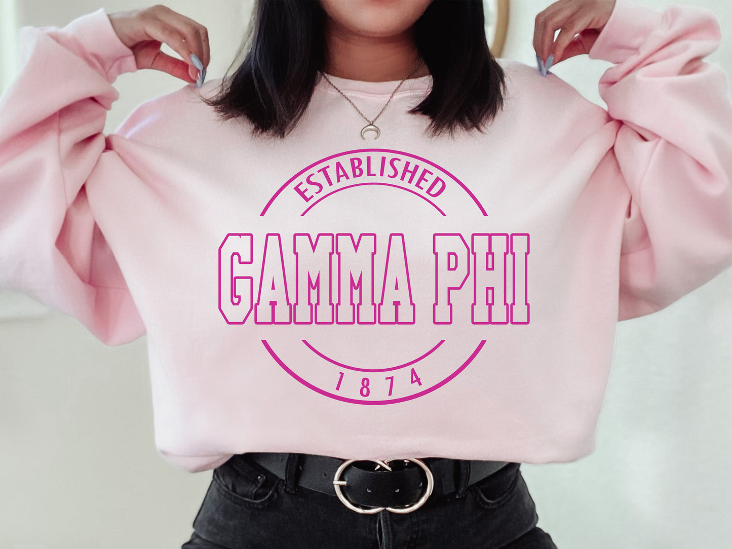Gamma Phi Beta Pink Stamp Sorority Sweatshirt _ 65g