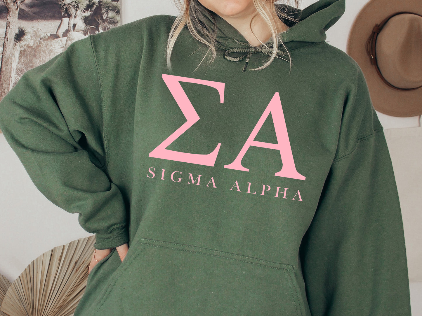 Sigma Alpha Pink Letter Sorority Hoodie _ 3491g
