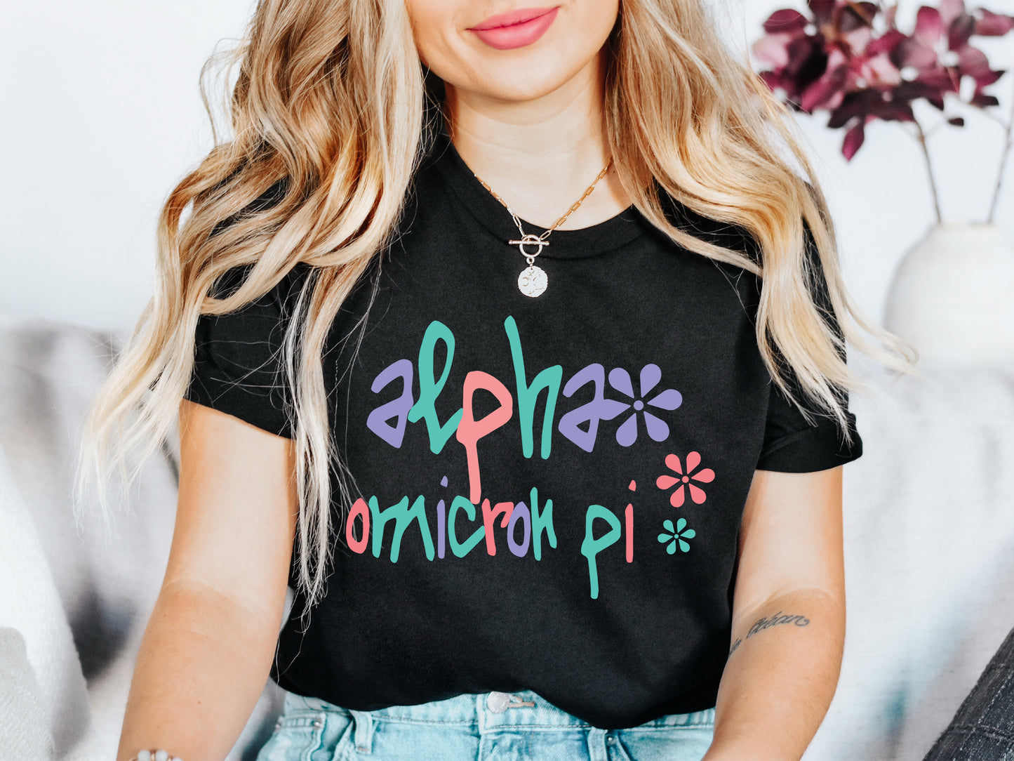 Alpha Omicron Pi Colorful Floral Sorority T-shirt _ 2607g