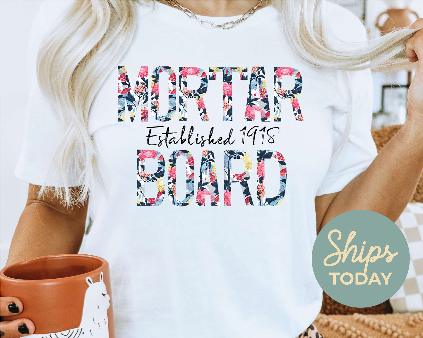 Mortar Board Floral Block Sorority T-shirt _ 3516g