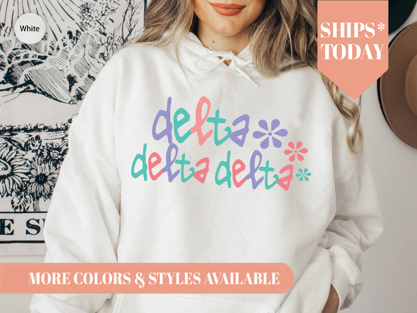 Delta Delta Delta Colorful Floral Sorority Hoodie _ 2613g