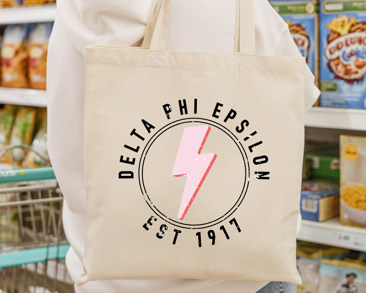 Delta Phi Epsilon Pinkish Strike Sorority Tote Bag _ 34372g