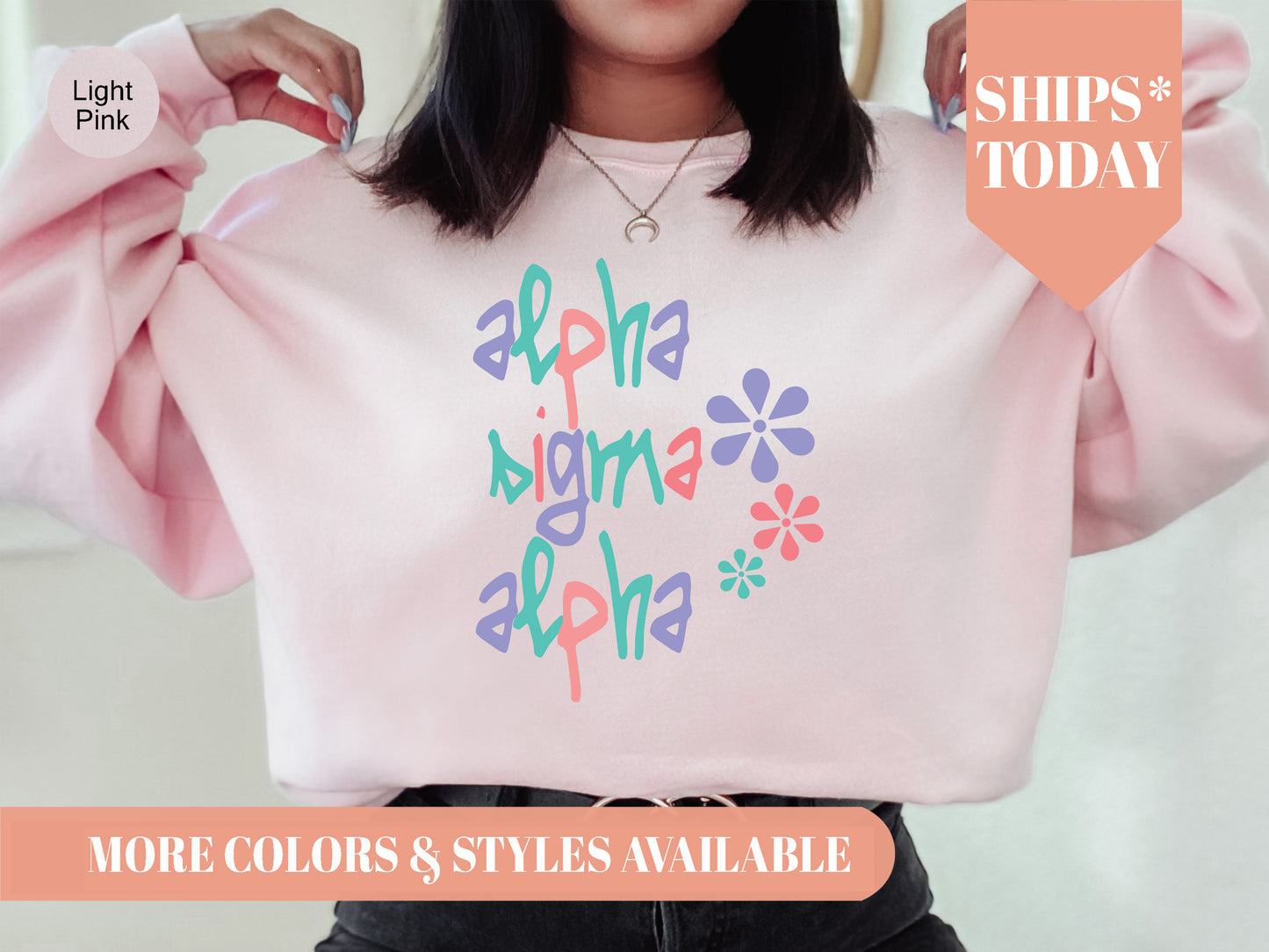 Alpha Sigma Alpha Colorful Floral Sorority Sweatshirt _ 2609g