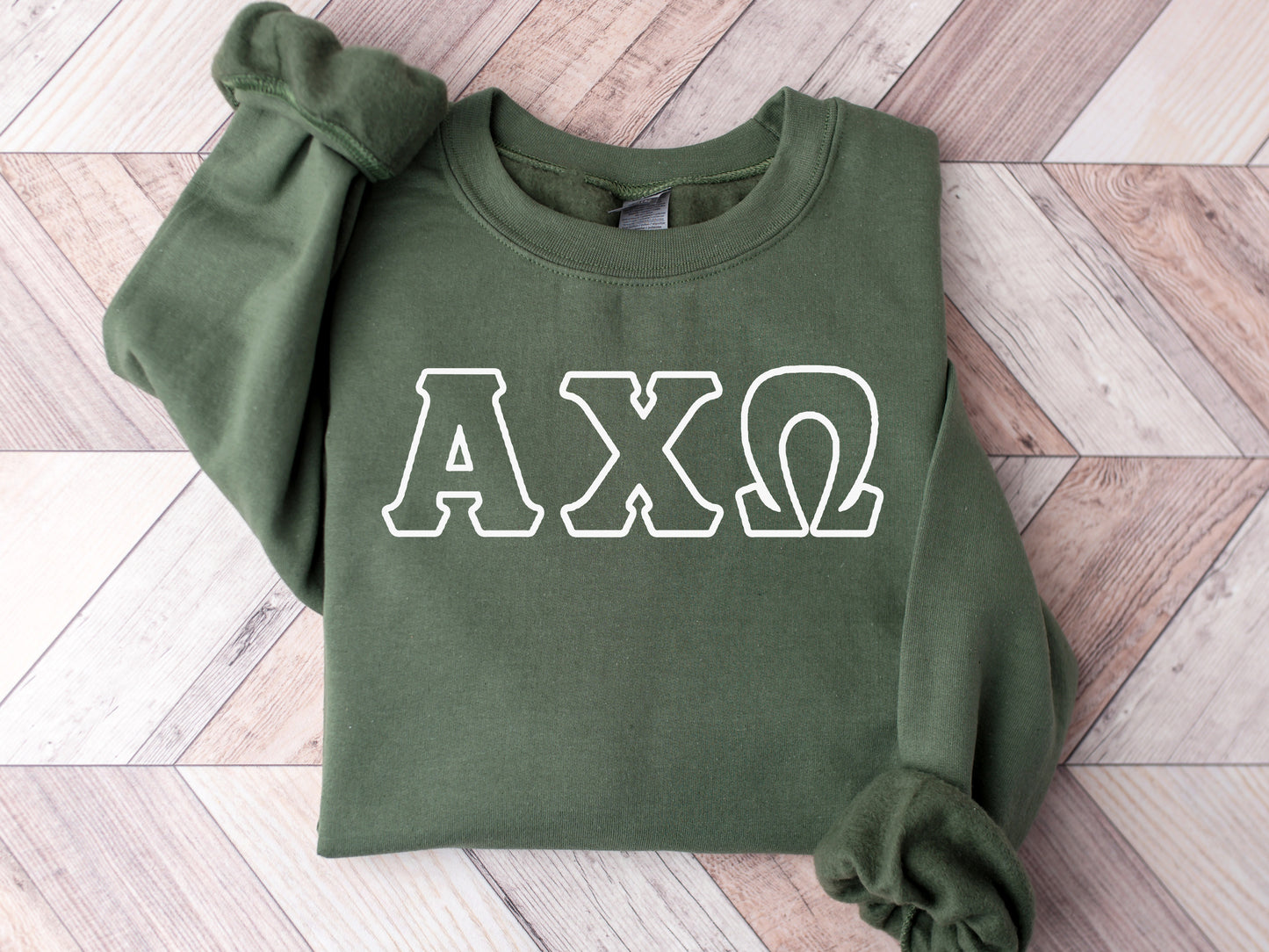 Alpha Chi Omega White Letter Outline Sorority Sweatshirt _ 30791g