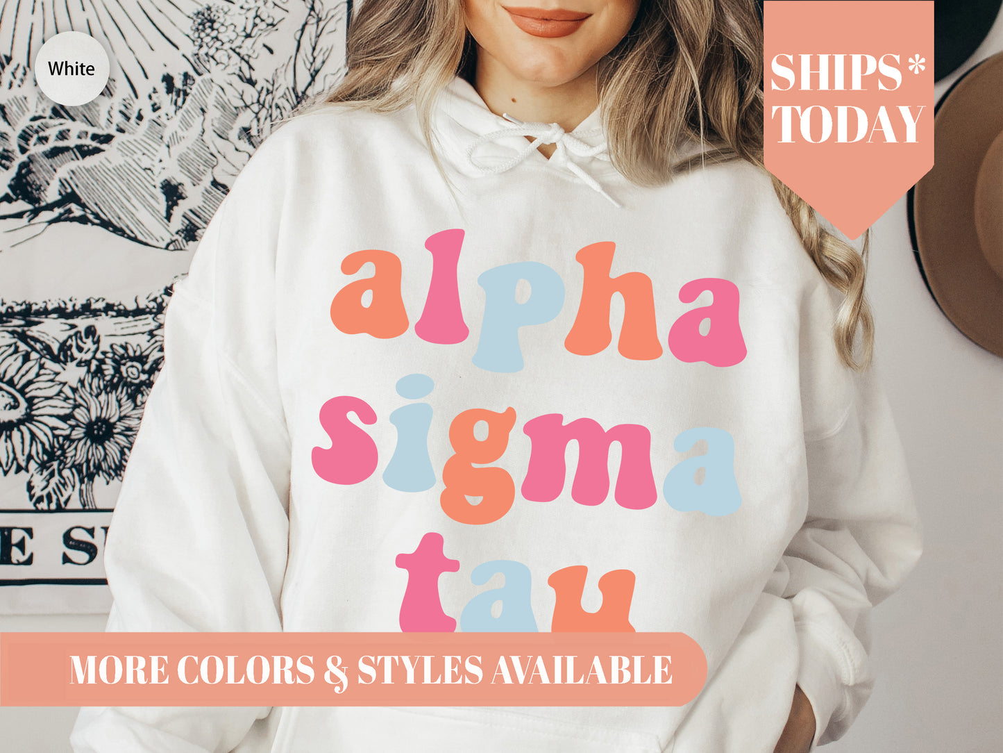 Alpha Sigma Tau Vividly Vibrant Sorority Hoodie _ 3156g