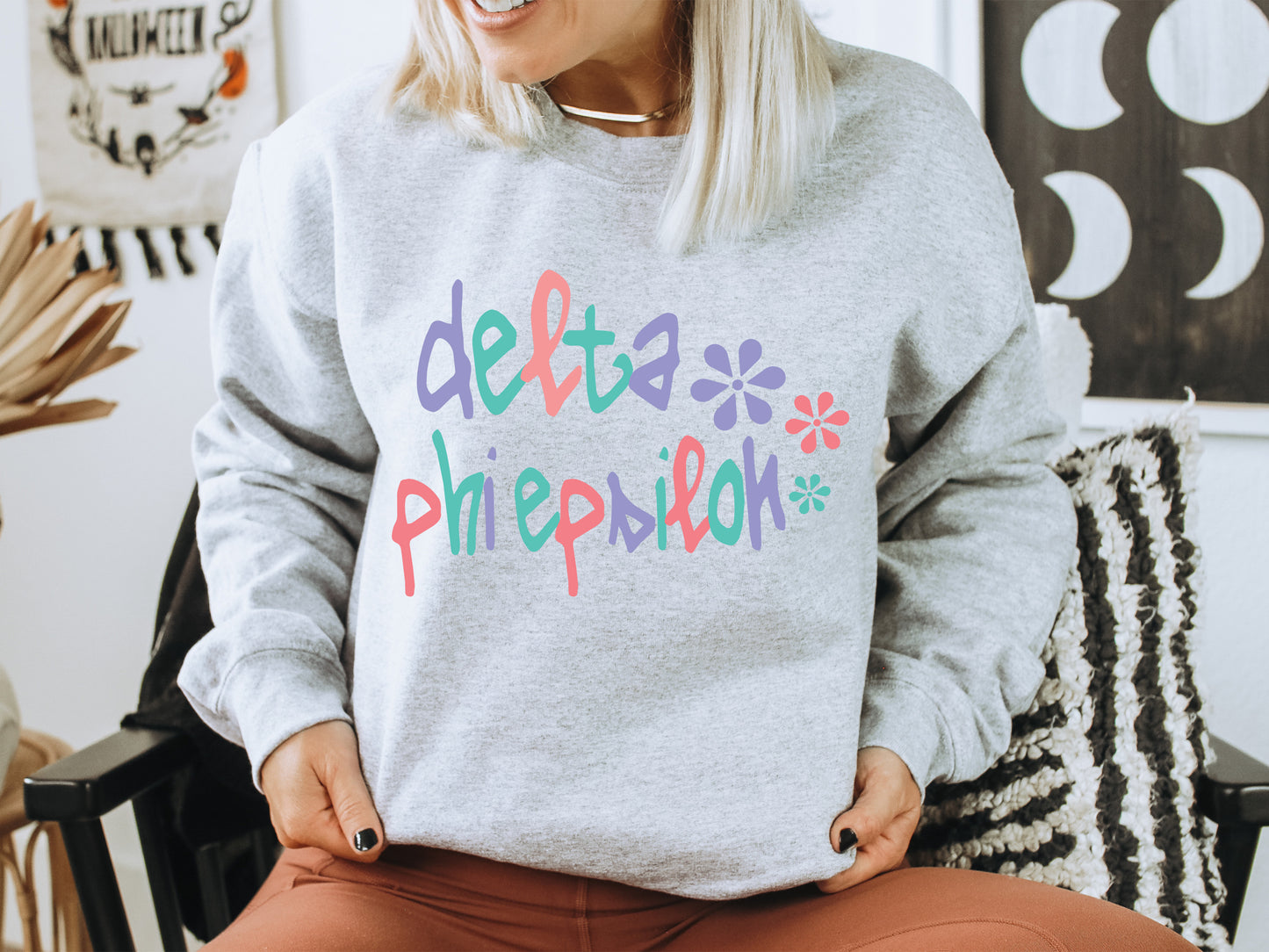 Delta Phi Epsilon Colorful Floral Sorority Sweatshirt _ 2615g