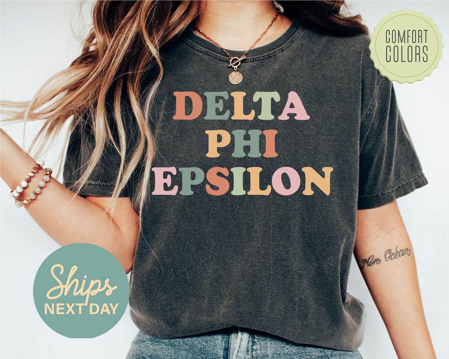 Delta Phi Epsilon Bright and Proud Comfort Colors Sorority T-shirt _ 426g