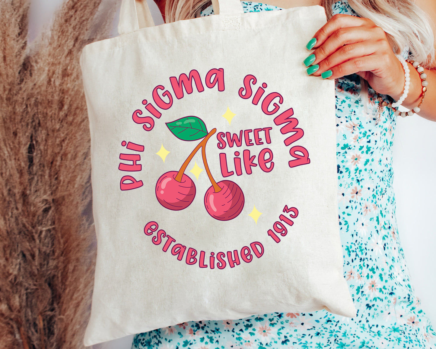 Phi Sigma Sigma Sweet Like Cherry Sorority Tote Bag _ 34327g