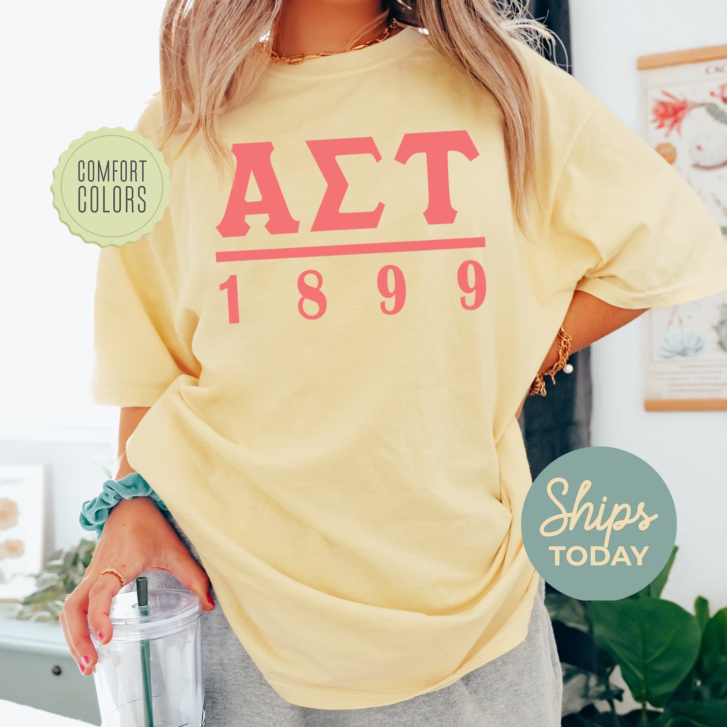 Alpha Sigma Tau Monochromatic Comfort Colors Sorority T-shirt _ 30850g