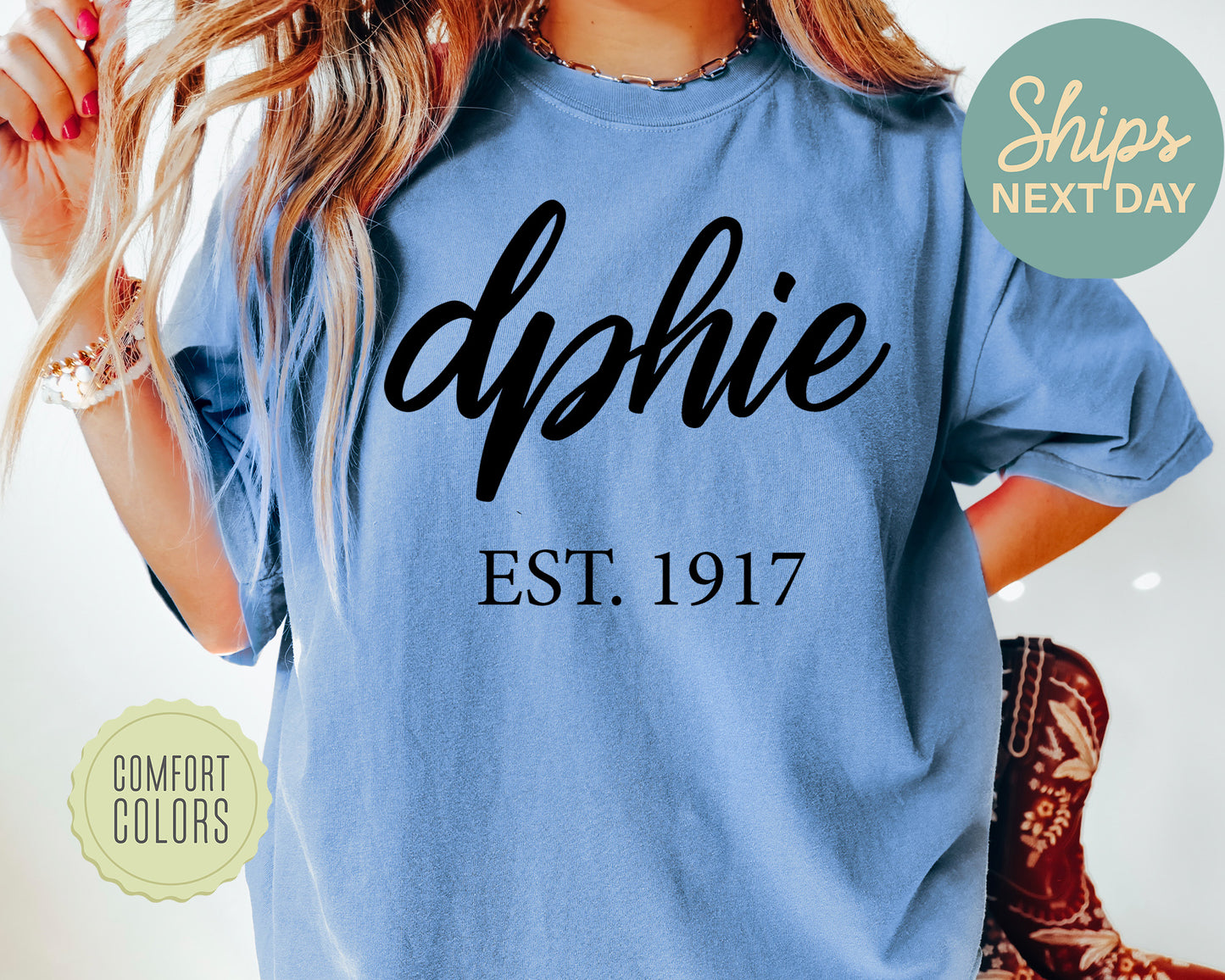 Delta Phi Epsilon Black Flowy Comfort Colors Sorority T-shirt _ 89g