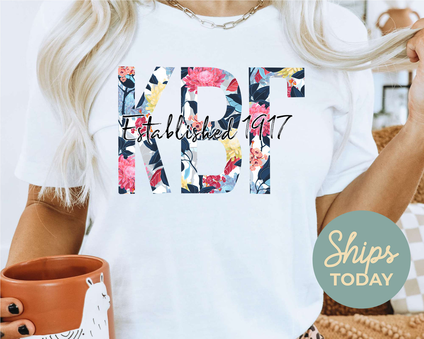 Kappa Beta Gamma Floral Block Sorority T-shirt _ 3514g