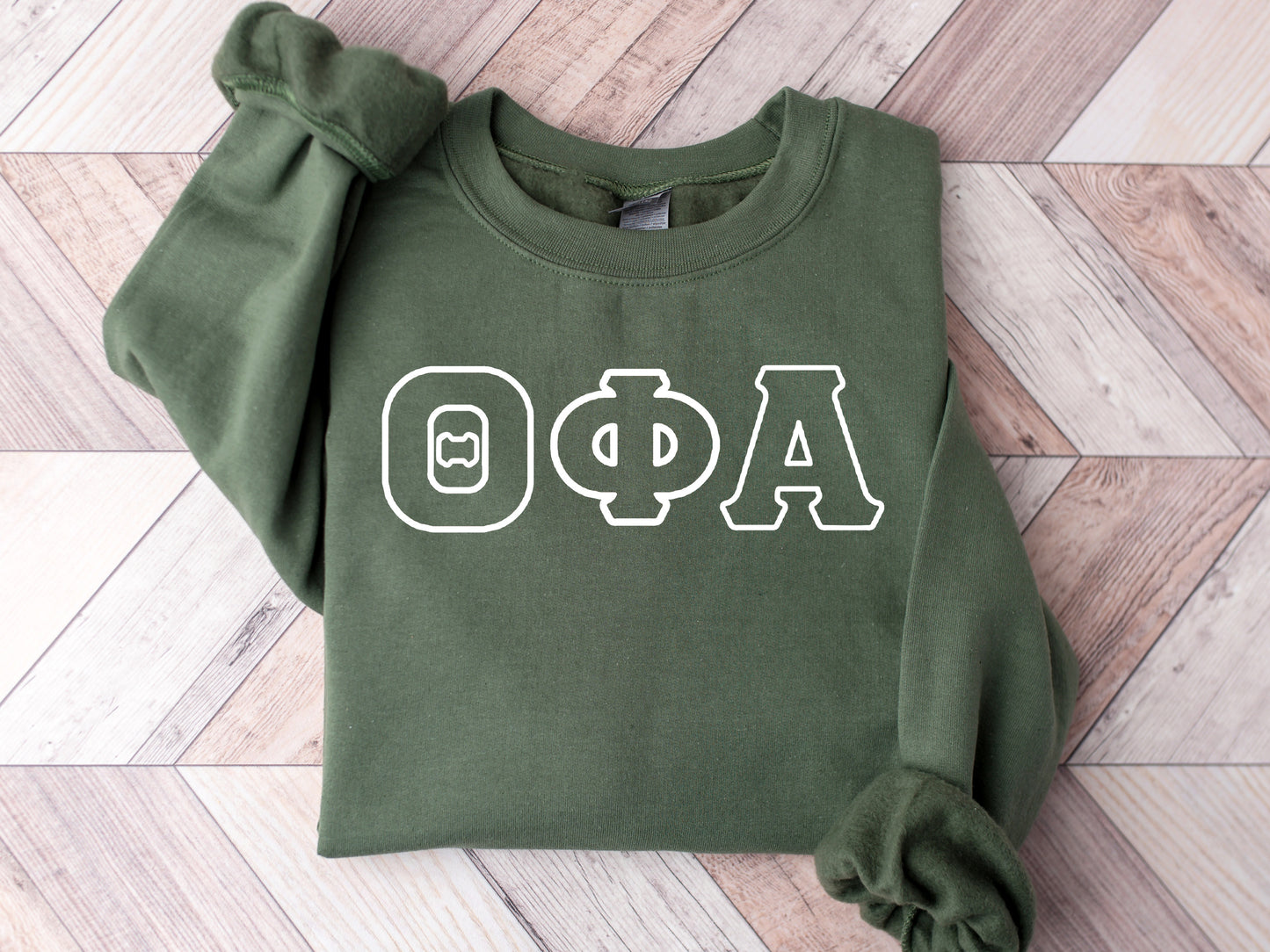 Theta Phi Alpha White Letter Outline Sorority Sweatshirt _ 30815g