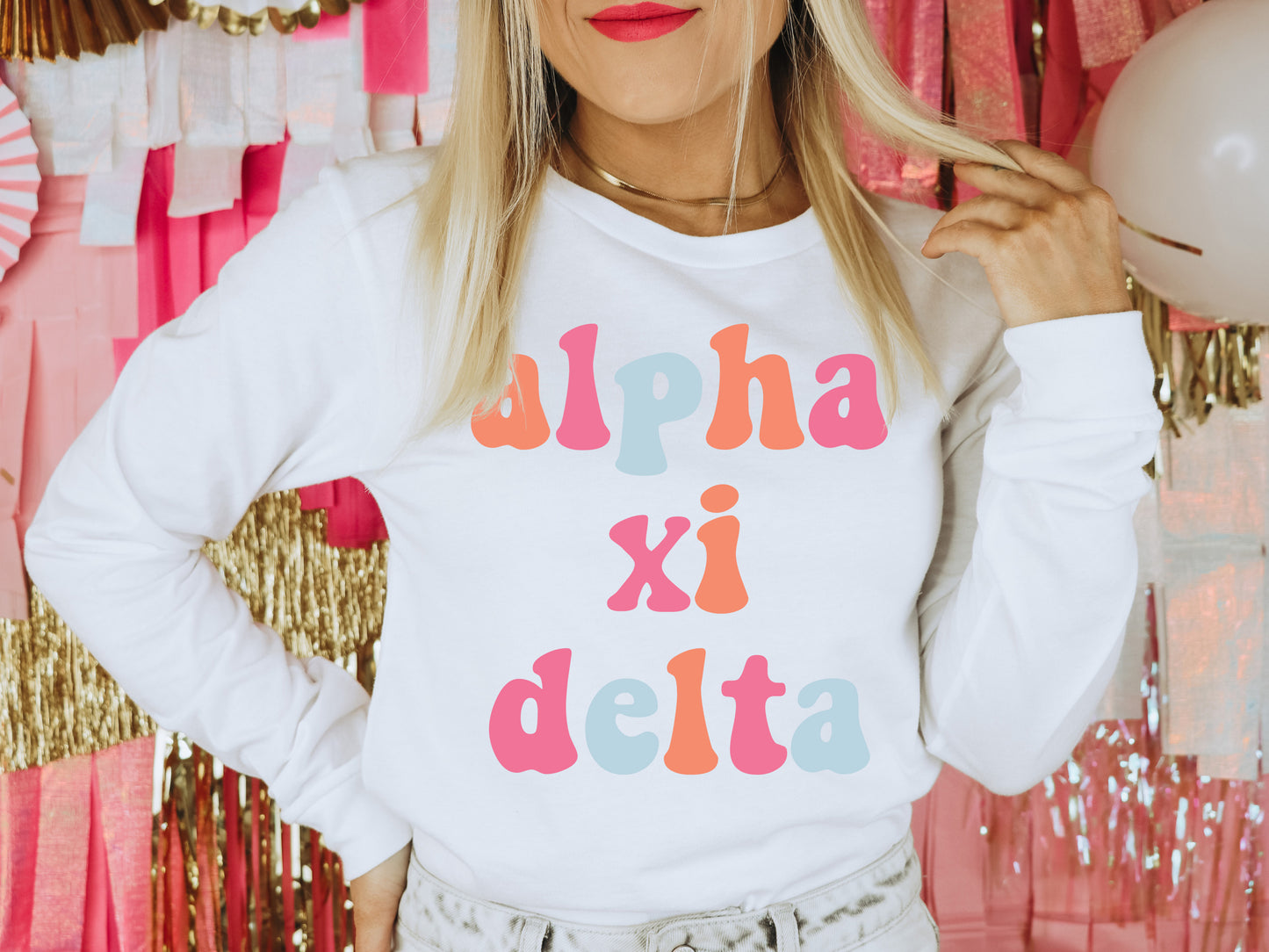 Alpha Xi Delta Vividly Vibrant Sorority Long Sleeve T-shirt _ 3157g