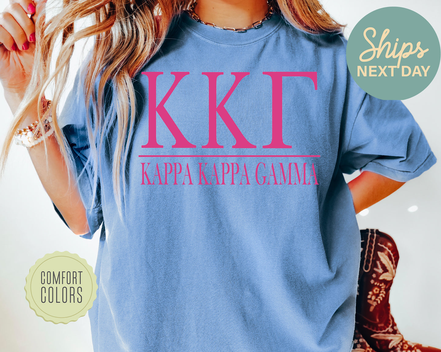 Kappa Kappa Gamma Loud Letters Comfort Colors Sorority T-shirt _ 483g