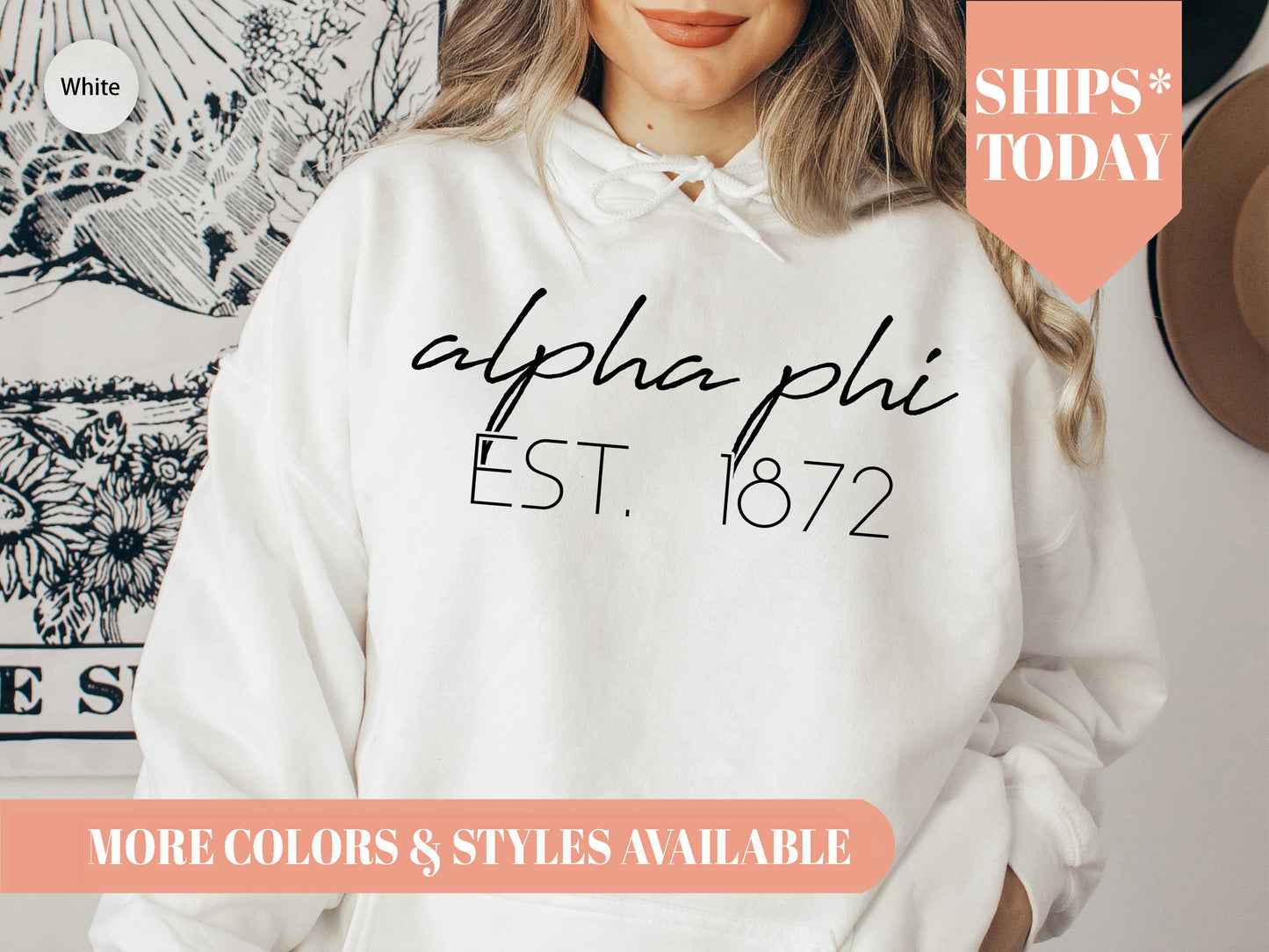 Alpha Phi Black Calligraphy Sorority Hoodie _ 2322g