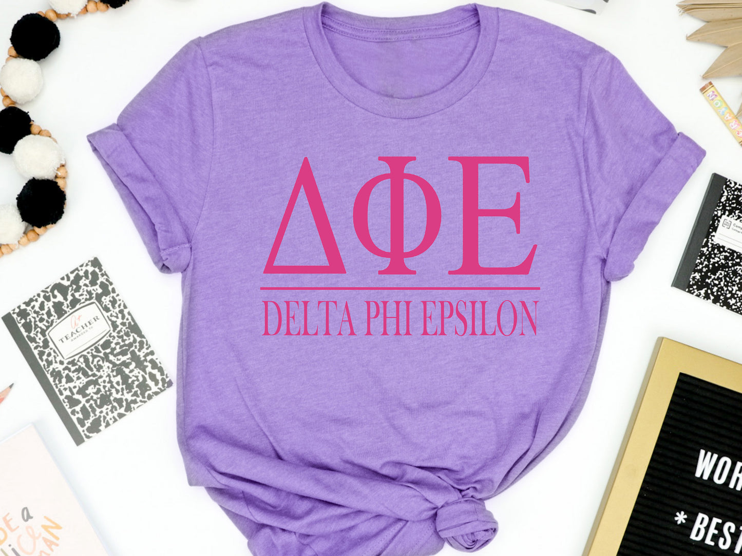 Delta Phi Epsilon Loud Letters Sorority T-shirt _ 478g