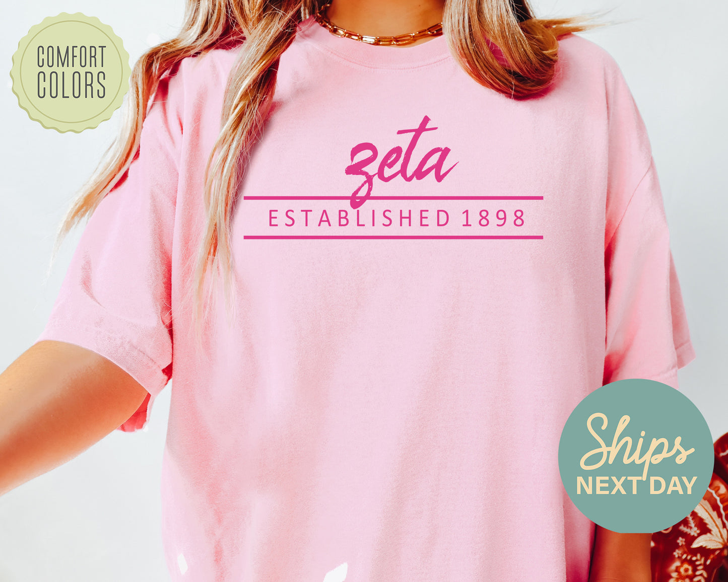 Zeta Tau Alpha All Pink Comfort Colors Sorority T-shirt _ 777g