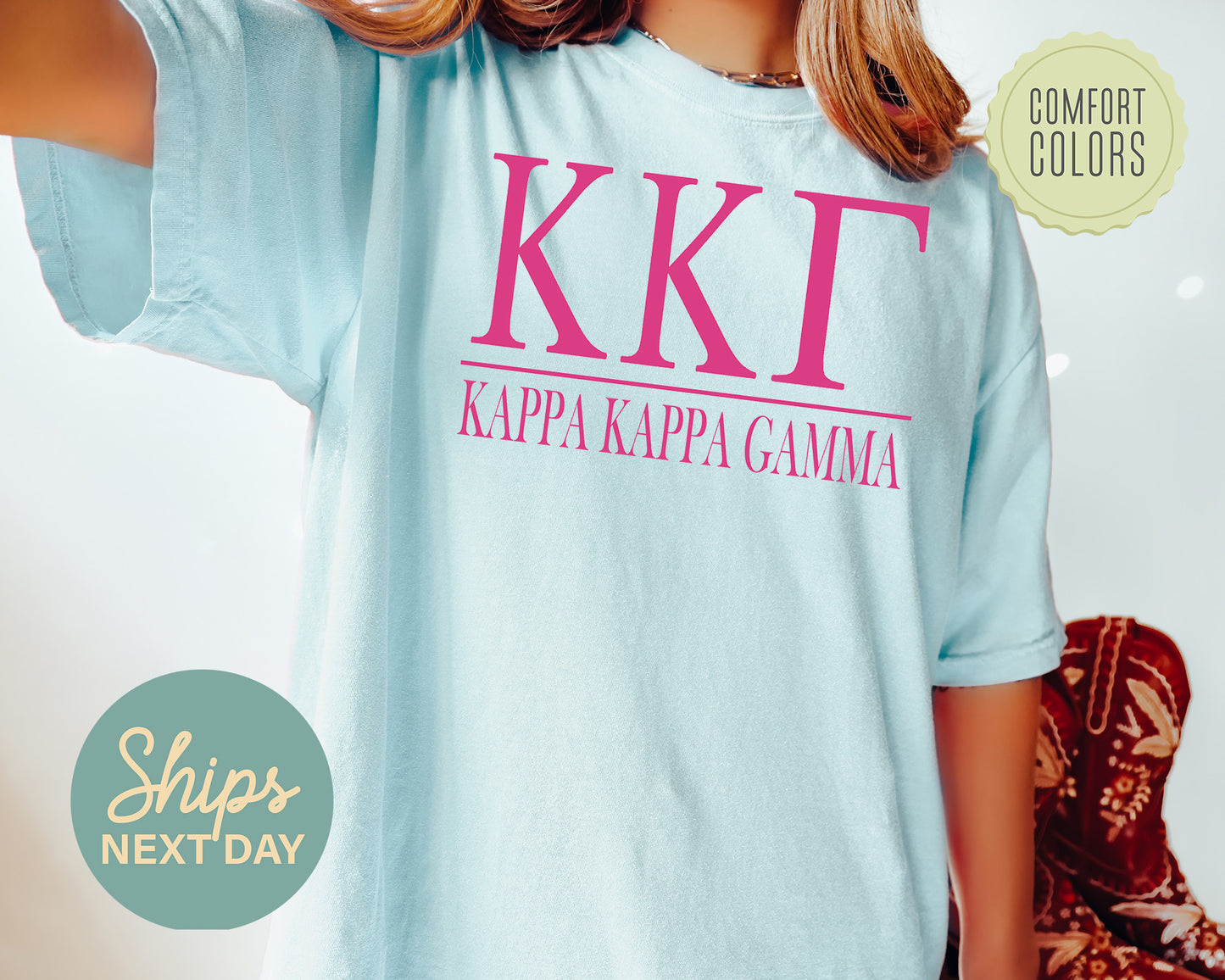 Kappa Kappa Gamma Loud Letters Comfort Colors Sorority T-shirt _ 483g