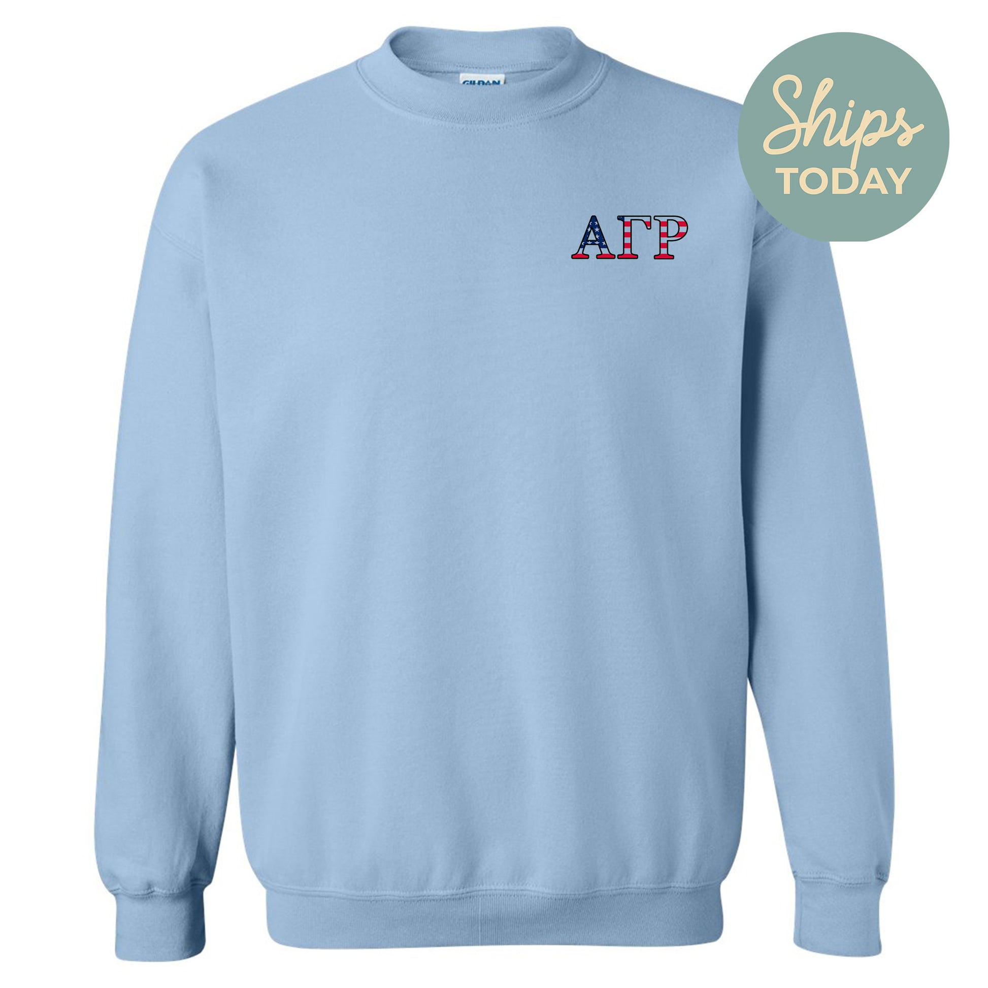 a light blue sweatshirt with the word aip on it