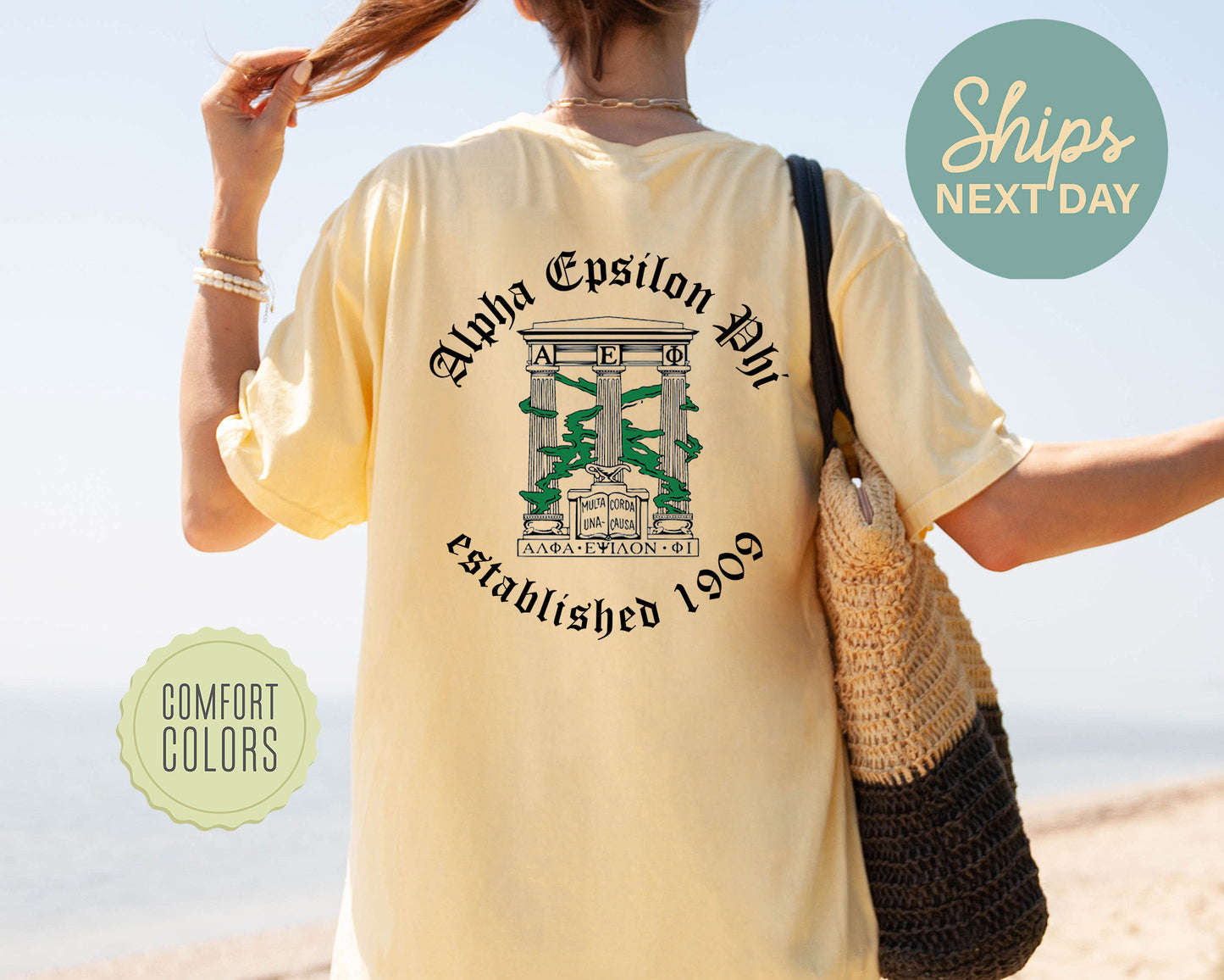 Alpha Epsilon Phi Old English Crest Comfort Colors Sorority T-shirt _ 32922g