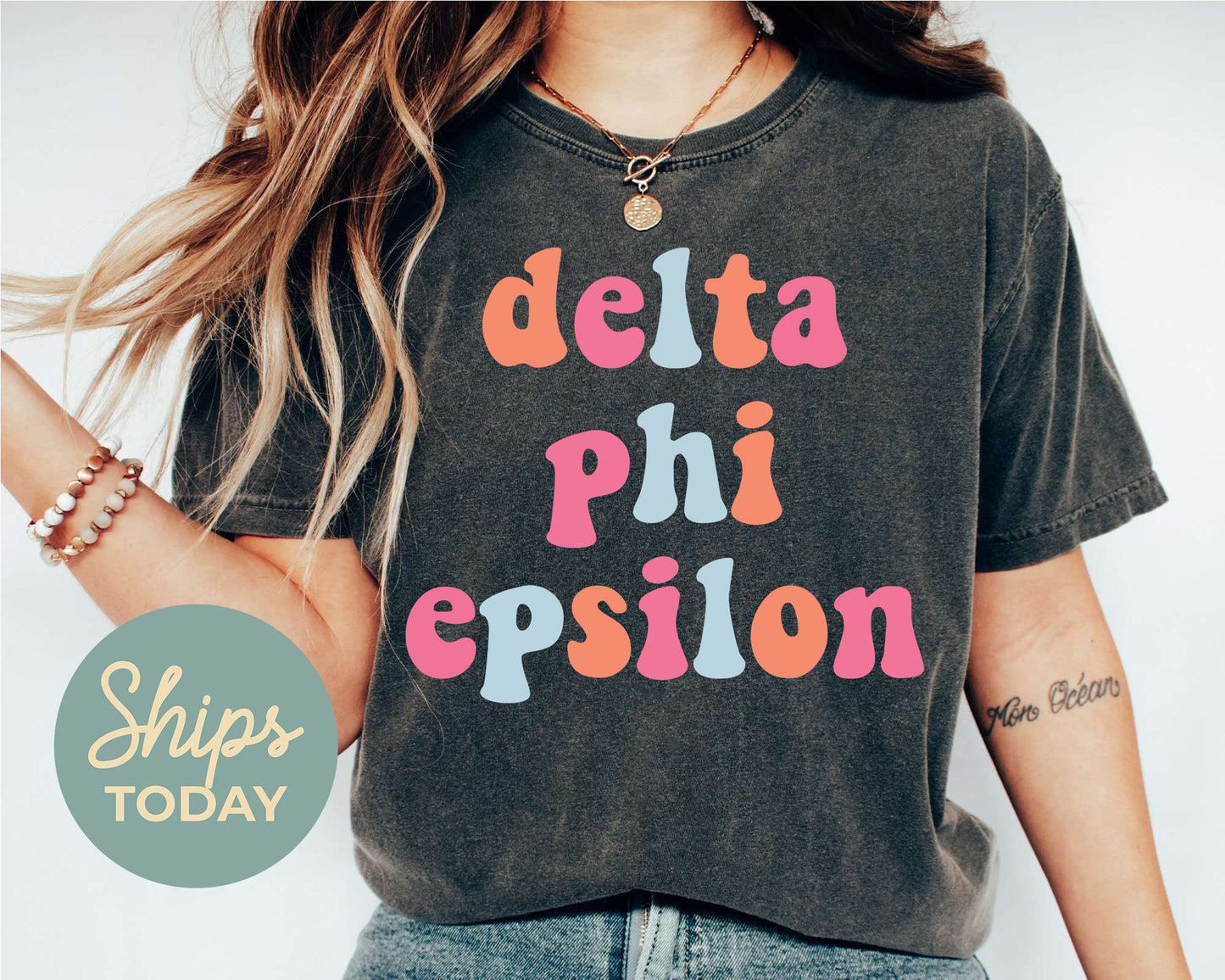 Delta Phi Epsilon Vividly Vibrant Sorority T-shirt _ 3161g