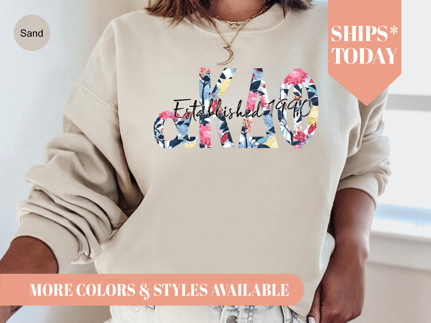 Alpha Kappa Delta Phi Floral Block Sorority Sweatshirt _ 3511g