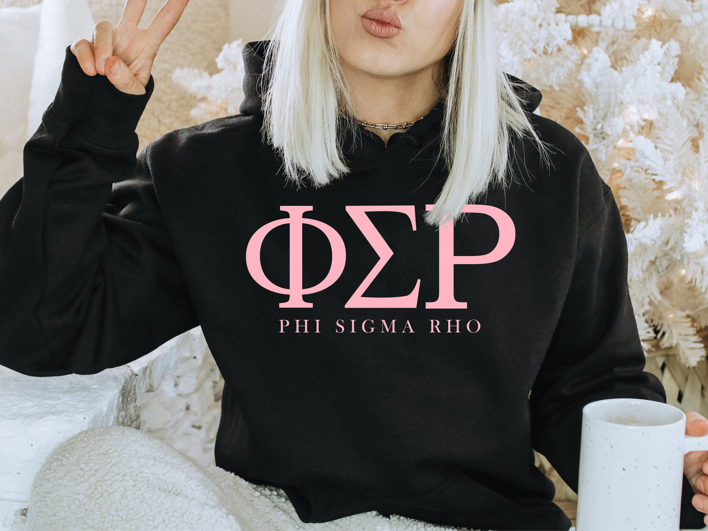Phi Sigma Rho Pink Letter Sorority Hoodie _ 3490g