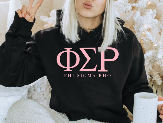 Phi Sigma Rho Pink Letter Sorority Hoodie _ 3490g