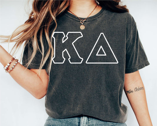 Kappa Delta White Letter Outline Sorority T-shirt _ 30807g