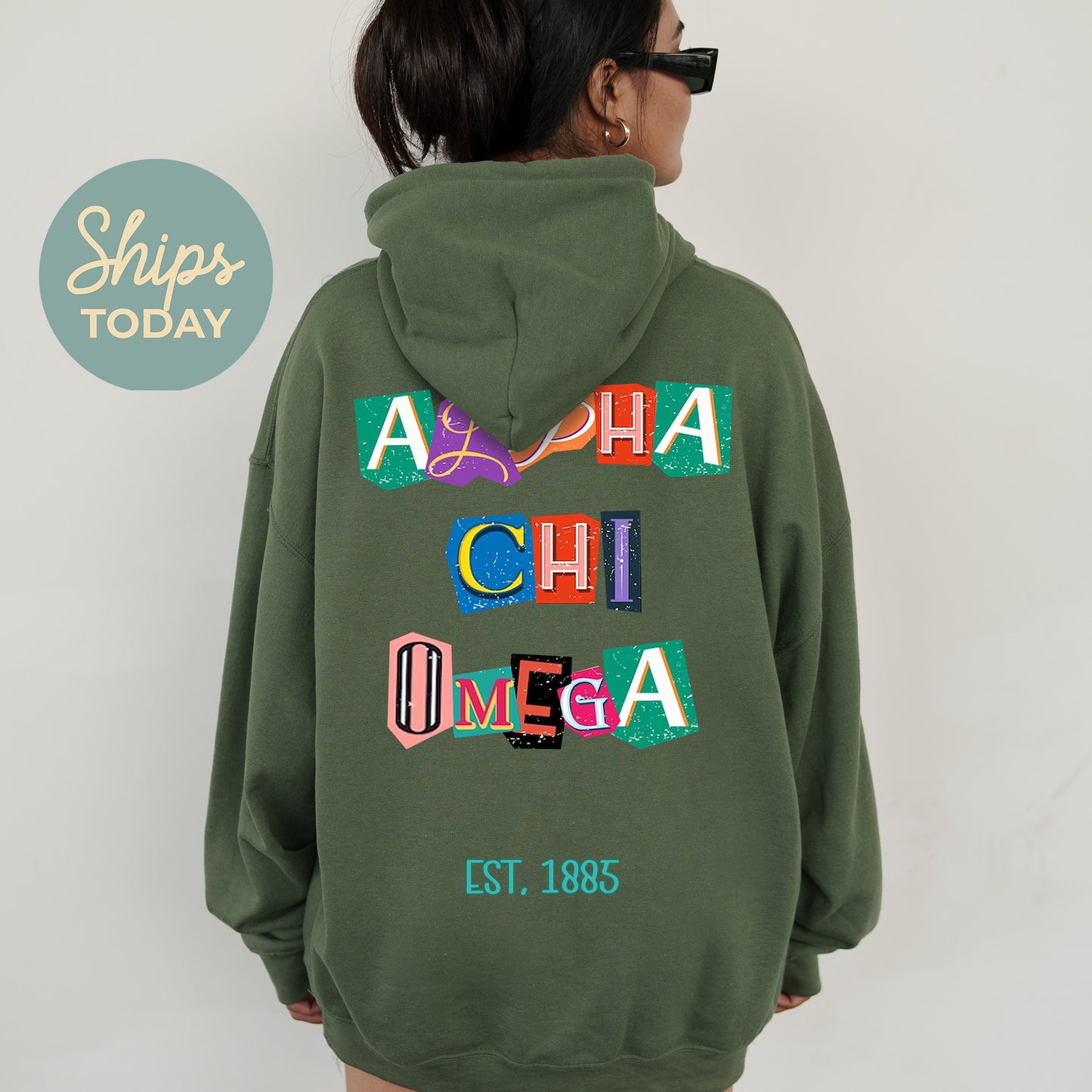 Alpha Chi Omega Letter Cuts Sorority Hoodie _ 35887g