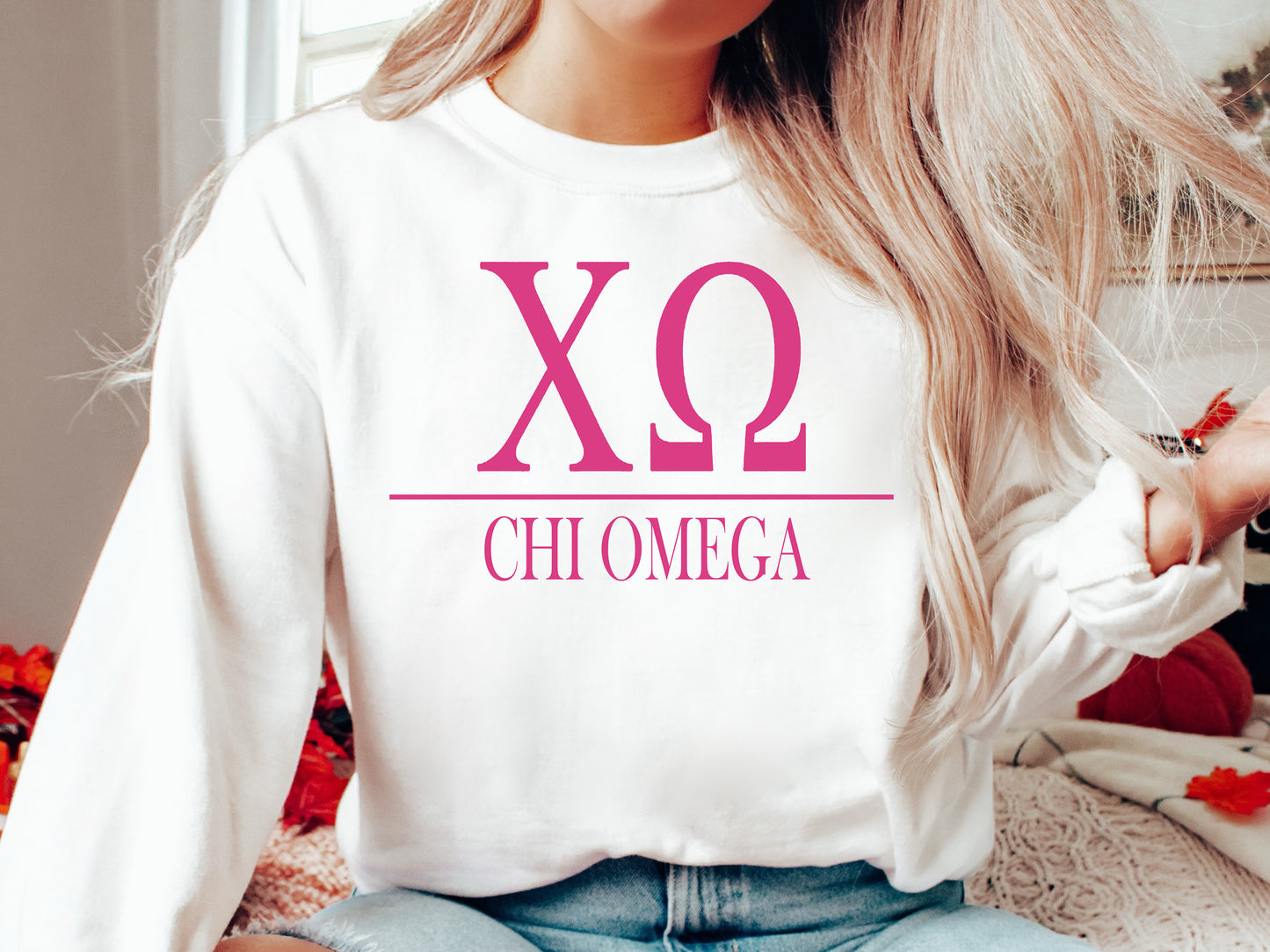 Chi Omega Loud Letters Sorority Sweatshirt _ 475g