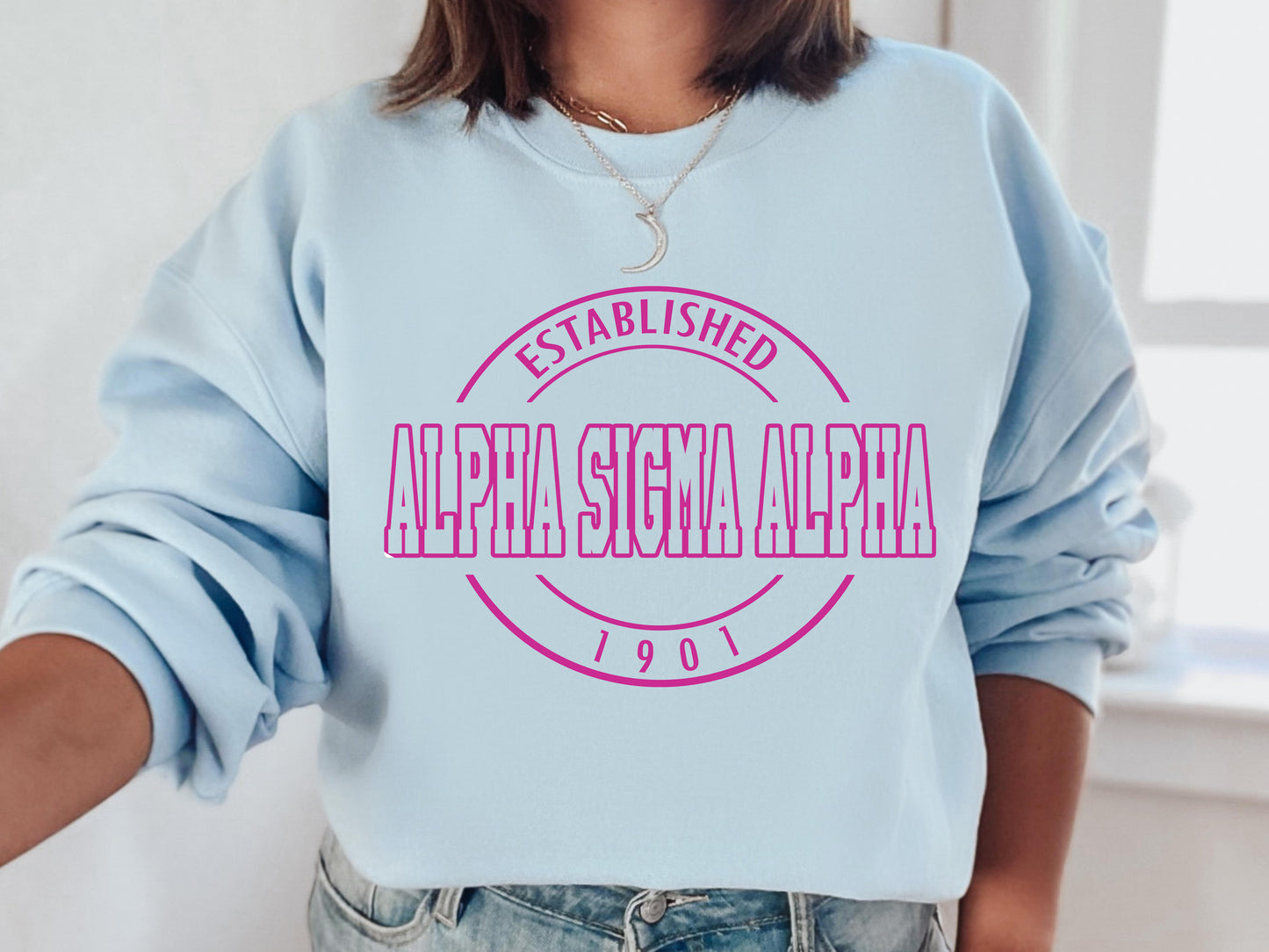 Alpha Sigma Alpha Pink Stamp Sorority Sweatshirt _ 57g