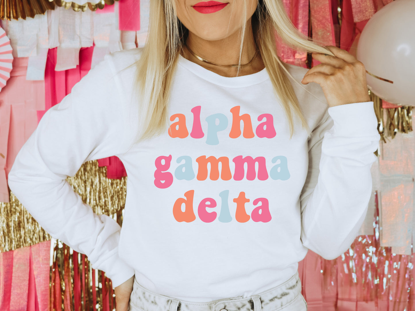Alpha Gamma Delta Vividly Vibrant Sorority Long Sleeve T-shirt _ 3152g