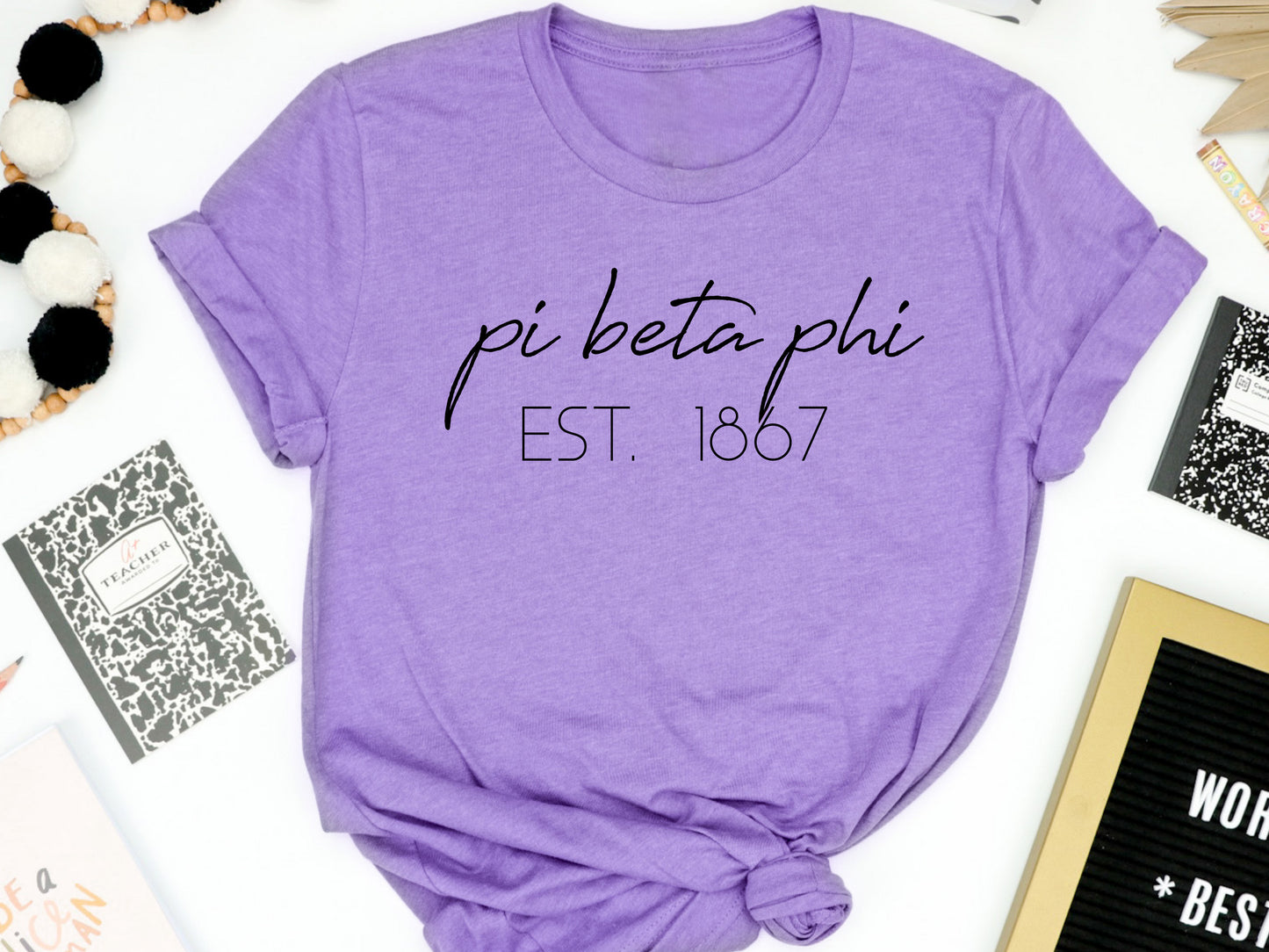 Pi Beta Phi Black Calligraphy Sorority T-shirt _ 2337g