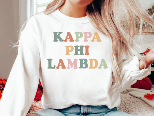 Kappa Phi Lambda Bright and Colorful Sorority Sweatshirt _ 3474g