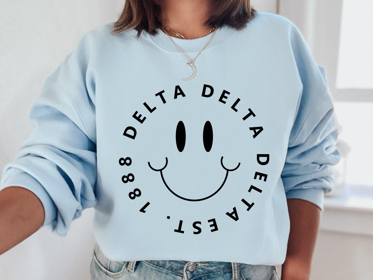 Delta Delta Delta Smiley Face Halo Sorority Sweatshirt _ 2509g